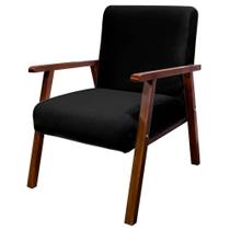 Cadeira Poltrona Bally para Sala Pés Madeira Tecido Sintético Preto - Will Decor