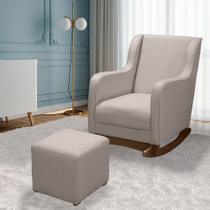 Cadeira Poltrona de Amamentação Balanço Áquila c/ Puff Linho Bege Plus - Anjo de Casa