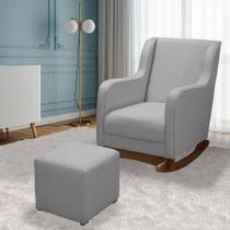 Cadeira Poltrona de Amamentação Balanço Áquila c/ Puff Linho Cinza Plus - Anjo de Casa