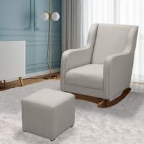 Cadeira Poltrona de Amamentação Balanço Áquila c/ Puff Linho Off White Plus - Anjo de Casa