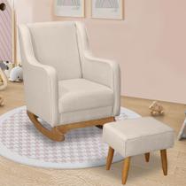 Cadeira Poltrona de Amamentação e Balanço Aquila Plus c/ Puff Linho Bege Anjo de Casa