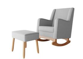 Cadeira Poltrona de Amamentação e Balanço C/ Puff Linho Cinza - Lahome Decor Cadeira Poltrona de Amamentação e Balanço C/ Puff Linho Cinza - Lahome Decor