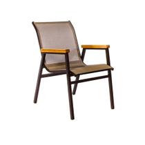 Cadeira Poltrona de área externa em alumínio e tela sling com acabamento de madeira