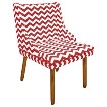 Cadeira Poltrona Decorativa Liz Estampado Zig Zag Vermelho D79 Pés Castanho - D'Rossi