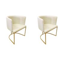 Cadeira Poltrona Decorativa Luxo Zoe Tecido Bouclé Base De Metal Dourado Fosco Kit 2 Peças