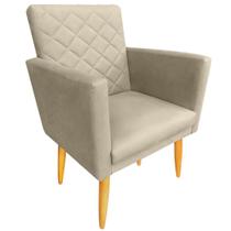Cadeira Poltrona Decorativa Para Sala de Estar Maitê Pés Madeira Palito Retro Matelassê Suede Diversas Cores