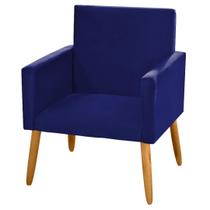 Cadeira Poltrona Decorativa Para Sala de Estar Quarto Confortável Nina S/Rodapé Pés Madeira Pálito Suede Azul Marinho