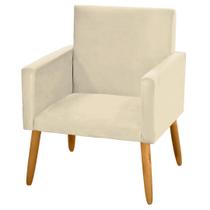 Cadeira Poltrona Decorativa Para Sala de Estar Quarto Confortável Nina S/Rodapé Pés Madeira Pálito Tecido Sintético Bege