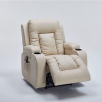 Cadeira Poltrona do Papai Elétrica Reclinável Austin Massagem e Aquecimento com Porta Copos Entrada USB/USB-C PU Bege G94 - Gran Belo