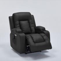 Cadeira Poltrona do Papai Elétrica Reclinável Austin Massagem e Aquecimento com Porta Copos Entrada USB/USB-C PU Preto G94 - Gran Belo