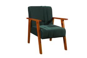 cadeira poltrona estilo retro com pes de madeira tecido cor verde