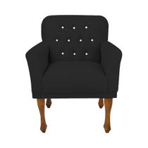 Cadeira Poltrona Estofada Com Botões de Strass Para Clínica Anitta Corano Preto DL Decor