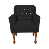 Cadeira Poltrona Estofada Com Botões de Strass Para Clínica Anitta Suede Preto DL Decor