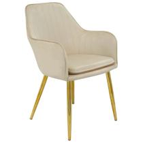 Cadeira Poltrona Lines Base Dourada Recepção Sala Decorativa Suede - Bege