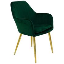 Cadeira Poltrona Lines Base Dourada Recepção Sala Decorativa Suede - Verde