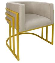 Cadeira Poltrona Luxo Base De Metal Tripla Dourado Sala de Jantar Cozinha Recepção Veludo Bege Eli Móveis e Decoração