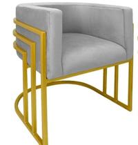 Cadeira Poltrona Luxo Base De Metal Tripla Dourado Sala de Jantar Cozinha Recepção Veludo Prata Eli Móveis e Decoração