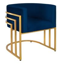 Cadeira Poltrona Luxo Base De Metal Tripla Dourado Sala de Jantar Recepção Veludo Azul Marinho Do Lar Móveis e Decoração