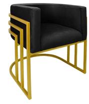 Cadeira Poltrona Luxo Base De Metal Tripla Dourado Sala de Jantar Recepção Veludo Preto Do Lar Móveis e Decoração