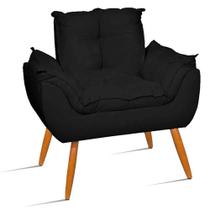 Cadeira Poltrona Opala para Sala Pés Madeira Tecido Preto - Will Decor