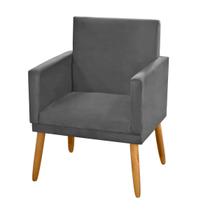Cadeira Poltrona Para Sala de Estar Quarto Decorativa Confortável Nina C/Rodapé Pés Madeira Pálito Suede Cinza Grafite