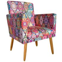 Cadeira Poltrona para Sala Pés Madeira Rodapé Mandala Vermelho - Nina Home Decor