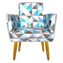 Cadeira Poltrona para Sala Pés Madeira Rodapé Triangulo Azul - 2M Decor