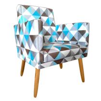 Cadeira Poltrona para Sala Pés Madeira Rodapé Triangulo Azul