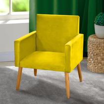 Cadeira Poltrona para Sala Pés Madeira Suede Amarelo