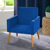 Cadeira Poltrona para Sala Pés Madeira Suede Azul Royal