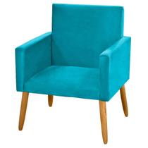 Cadeira Poltrona para Sala Pés Madeira Suede Azul Turquesa - 2M Decor
