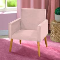 Cadeira Poltrona para Sala Pés Madeira Veludo Rosê Rosa