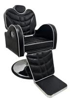 Cadeira Poltrona Reclinável Móveis Para Barbearia -Preto croco com lista branca
