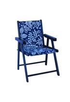 Cadeira Praia Dobrável Madeira Maciça Envernizada Cor Preta Com Tecido Cor Folhas Brancas