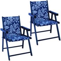 Cadeira Praia Dobrável Madeira Maciça Envernizada Cor Preta Com Tecido Cor Folhas Brancas