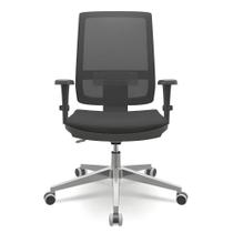 Cadeira Presidente Brizza Couro Preto Braço 3D Backplax Base Aluminio - Plaxmetal