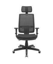 Cadeira Presidente Brizza Giratória BackSystem NR17 com Braço 3D Apoio de Cabeça Assento Poliéster Plaxmetal Preta
