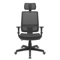 Cadeira Presidente Brizza Giratória Brizz BackSystem NR17 com Braço 3D Apoio Cabeça Assento Poliéster Plaxmetal Preta