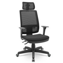 Cadeira Presidente Brizza Poliester Preto Backsystem Apoio De Cabeça - Plaxmetal