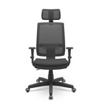 Cadeira presidente brizza tela back system com encosto de cabeça preta