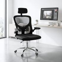 Cadeira Presidente Ergonômica Giratória Mesh Preta Rodas Silicone Ajustáveis