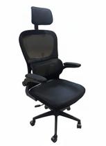 Cadeira Presidente Ergonômica Preta Mesh Com Apoio Lombar e Braços Articulados 120kg