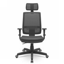 Cadeira Presidente Escritório Giratória BackSystem Plaxmetal NR17 Braços 3D Tecido T19 Preta