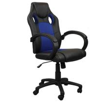 Cadeira Presidente Gamer em Couro PU Preta com Azul Pelegrin PEL-3002 Cadeira Presidente Gamer em Couro PU Preta com Azul Pelegrin PEL-3002