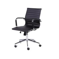 Cadeira Preta Escritório Diretor Eames Couro 3301 Baixa