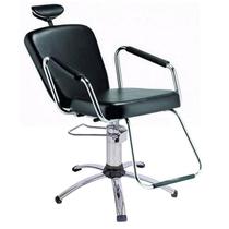 Cadeira Reclinável Cromada para Barbeiro e Maquiagem Preta - Nix Dompel