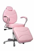 Cadeira Reclinável Poltrona Maquiagem Pigmentação + Lombar Rosa Acetinado - BM Moveis