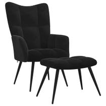 Cadeira relaxante vidaXL Black Velvet com design moderno com banquinho