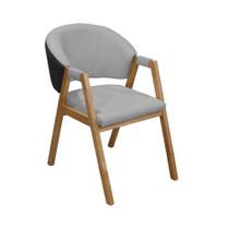 Cadeira Roma Banqueta C/ Base Madeira de Eucalipto C/Revestimento Versátil Linho Cinza/Preto