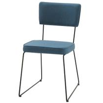Cadeira Roma Daf Móveis em Assento e Encosto em MDF com Espuma D28 Linho Azul Jeans Base Aço Preto